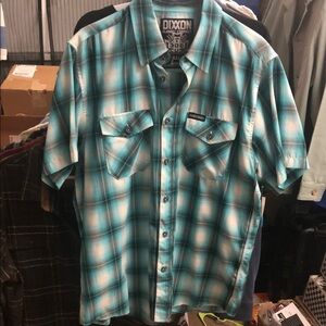 DIXXON “Dog Town” Blue and White Casual Button Down Shirt Plaid Design